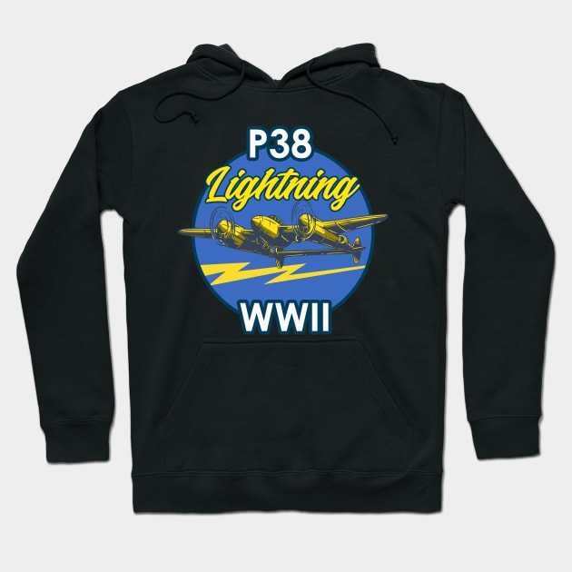 P-38 Lightning WWII Vintage Aircraft Hoodie by Mandra